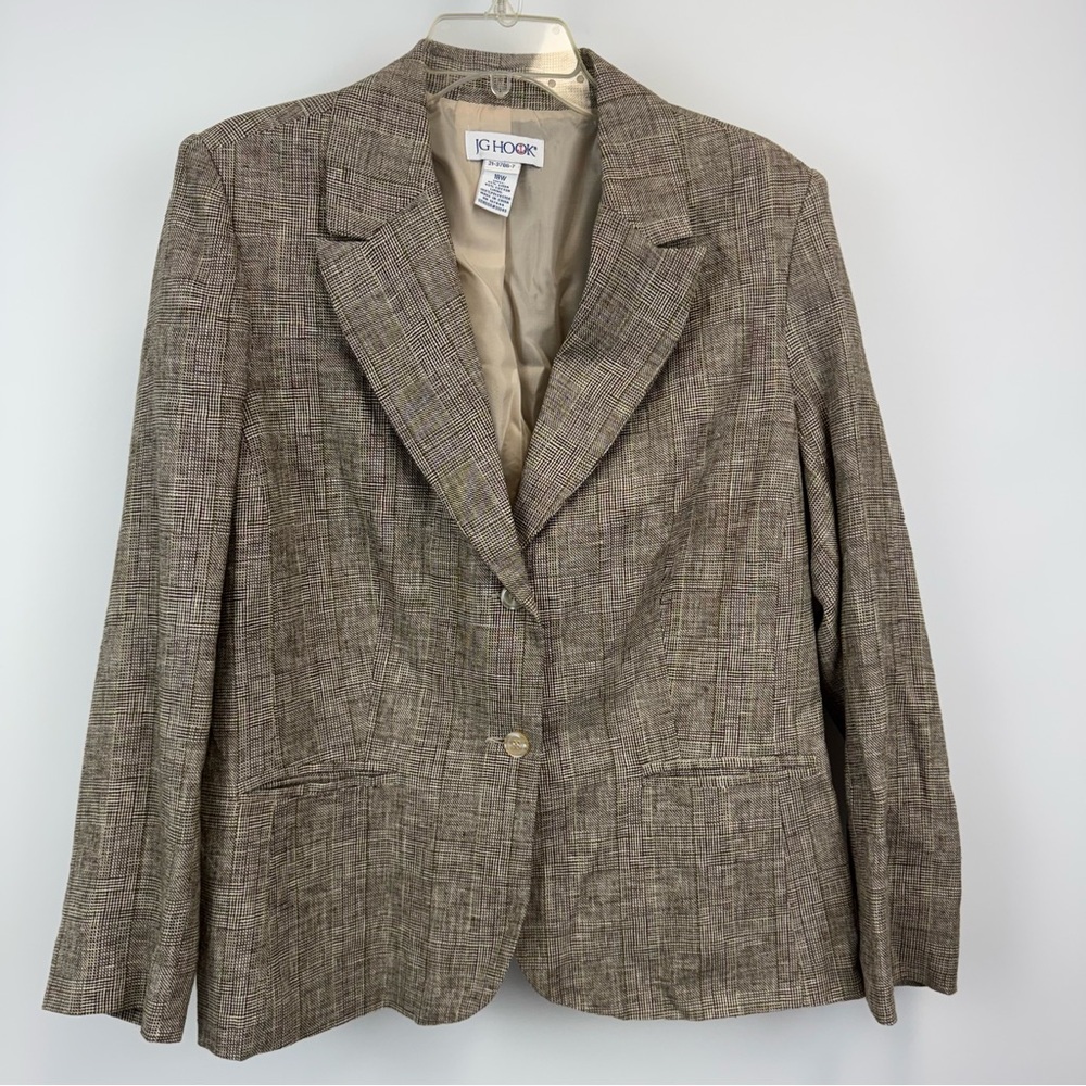 JG Hook‎ Brown Plaid Linen Blend Lined Blazer Women's Size 18W